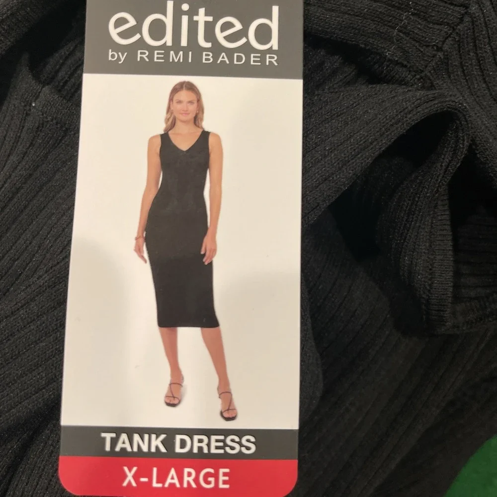 Edited Remi Bader Black Ribbed Tank Dress XL NWT Midi Bodycon Stretch Minimalist - Picture 9 of 10